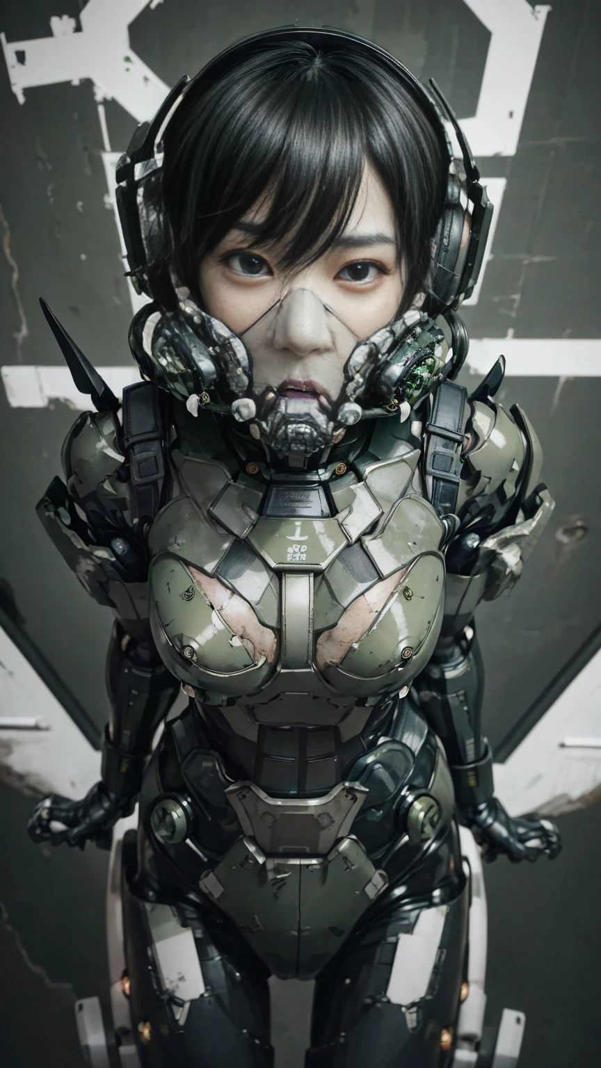 Rough skin, Very detailed, Advanced Details, high quality, 最high quality, High resolution, 1080P 、Bleeding from the wound、Sexy Eyes、Wearing green and black、cute((The whole body is sweating))(Equipped with a damaged battle suit....)(Dark green armor)(Broken Armor)Black Hair、Chiquita、short hair、Open your mouth、Painful expression、It hurts again、Healthy Skin、40-year-old woman　　(Steam coming out of the face) ((Steam from the body)) 　Unable to fight　Severe attacks　　Normal face　freckles　Full-body portrait with no exposed skin