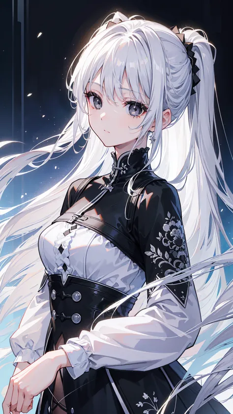 (top image quality)、(ultra detailed)、(facing forward)、top quality、masterpiece、(((1 girl)))、silver hair、white hair、((long hair))、...