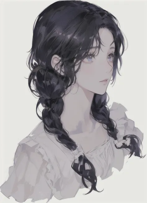 anime girl with long black hair and a white blouse, in the art style of bowater, beautiful anime portrait, delicate androgynous ...