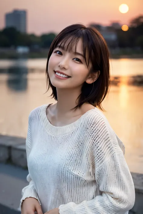 1 Girl, (Wearing a white summer sweater:1.2), Very beautiful Japanese idol portraits, 
(RAW Photos, Highest quality), (Realistic...