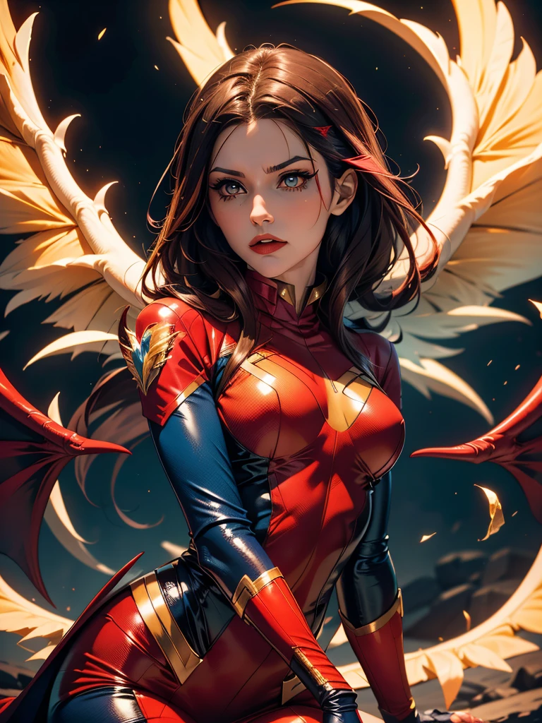 X-men vampiro, uma bela mulher em um uniforme de Fênix