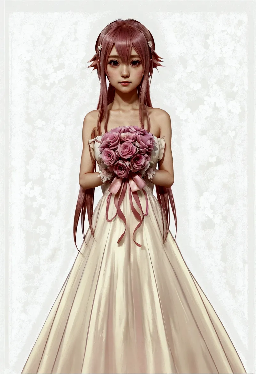 anime girl in a wedding dress with a bouquet of flowers, ethereal flowerpunk, made with anime painter studio, !!full body portra...