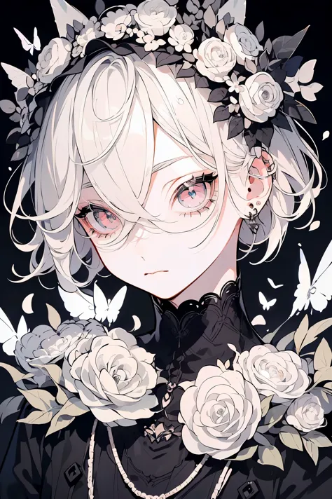 (Mastepiece), (Best Quality), Very detailed, 1 boy, Solo Shooting, Perfect Face, Beautiful Face, Very detailedな顔，(Gray Hair:1.3)...
