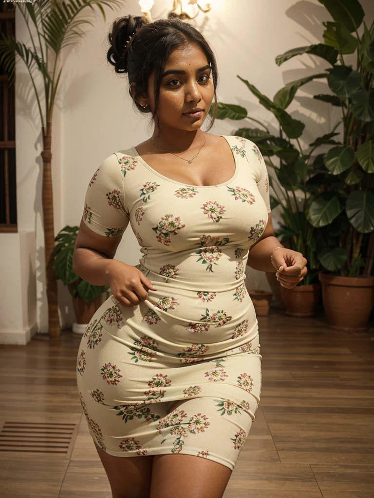 Sri lankan girl 23 years old curvy body sexy figure fat body hairbun  wearing flo - SeaArt AI