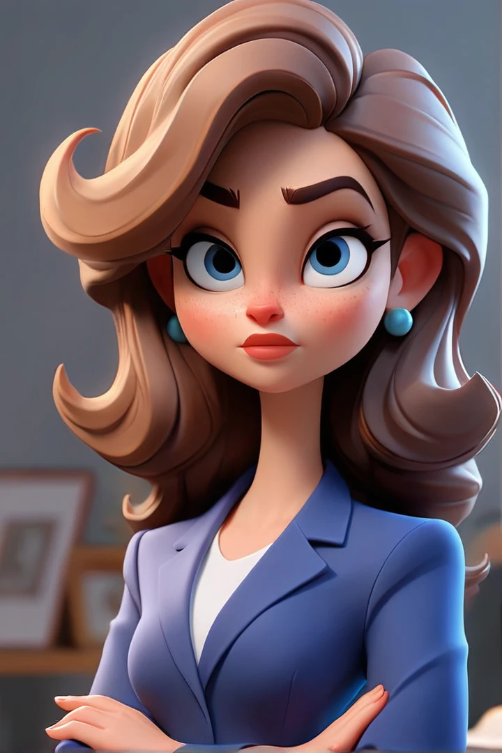 cartoon business woman in a blue suit and blue shirt, animation character, girl in suit, in cartoon style, girl in suit, cartoon character, female main character, high-quality character design, professional character design, to hire 3d artist, cartoon style illustration, cartoon art style, 3d character, digital character illustration, 3d character, desenho animado realista, professional character designer