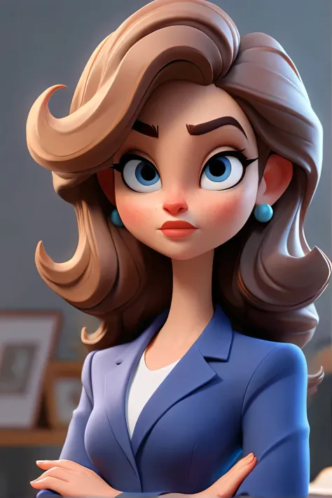 cartoon business woman in a blue suit and blue shirt, animation character, girl in suit, in cartoon style, girl in suit, cartoon...