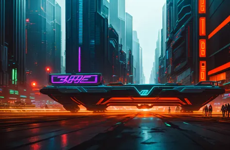 orange spaceship, part that is transparent, revealing a vibrant cyberpunk cityscape from within, The cyberpunk city is depicted ...