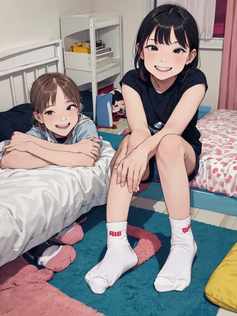 1girl,12yo,,my room,socks,grin