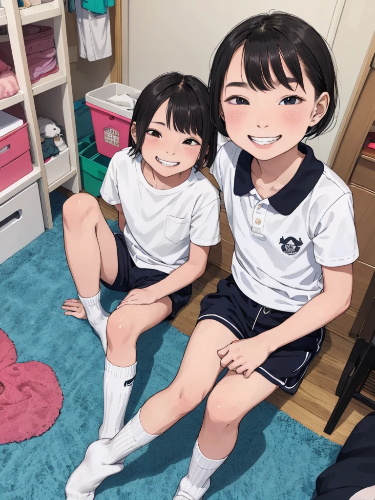 1人の女の子,12歳,,私の部屋,靴下,ニヤリ