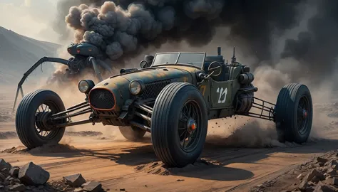 concept art, car_ walker Clockworkspider from the First World War. Oil painting trend, muted colors, slate tones, brush strokes,...