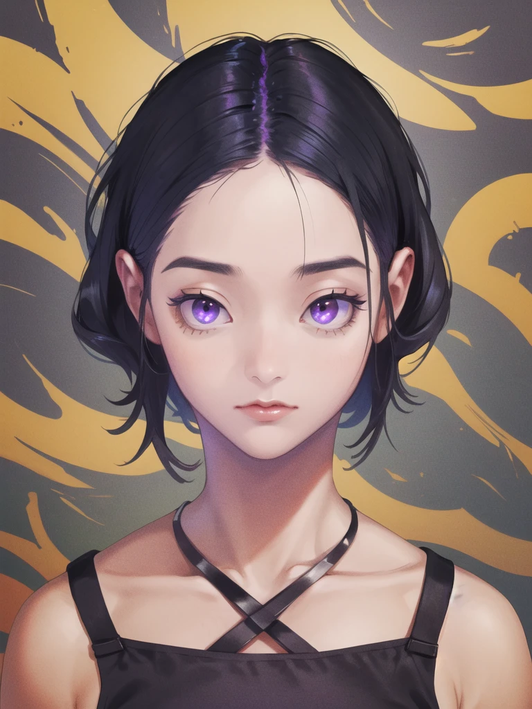 best quality,masterpiece,highres,1girl, Black hair, eyes purple