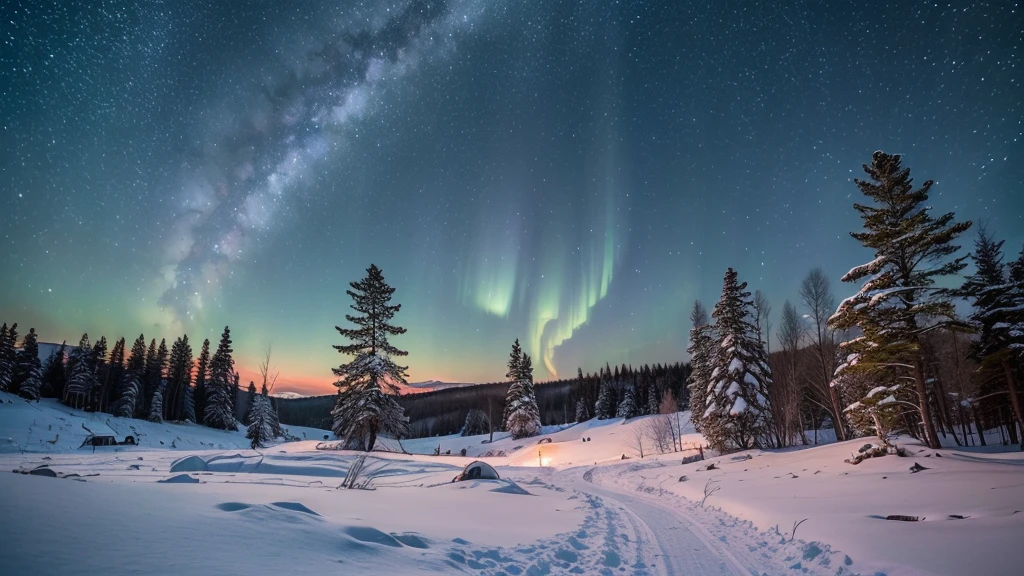 ((mais alta qualidade, 8K, obra de arte, fotorrealismo, Fotos RAW, mais alta qualidade)), neve and ice covered trees against night galaxy sky, Supernova na empresa Sky, céu nebuloso, noite clara de inverno、céu estrelado, nevey trees, cannon nevey trees, winter neve, neve, pale as the first neve of winter, Árvore branca gigante no inverno, nevey winter, winter in neve, galhos alcançam o céu, neve falls on trees and ground, vista de baixo, Cold neve, Ultra-realistic, Realismo de alta resolução, fotos realistas, correção de cores profissional, filmado com Canon EOS 5D Mark IV  , Via Láctea e Aurora no Céu, céu nebuloso