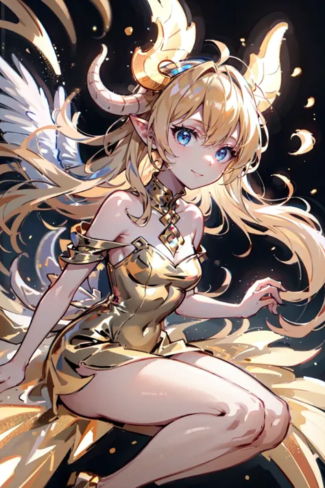 humanoid dragon girl flying with golden wings