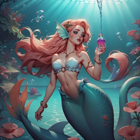 mermaid archer in tentacle liquid art style