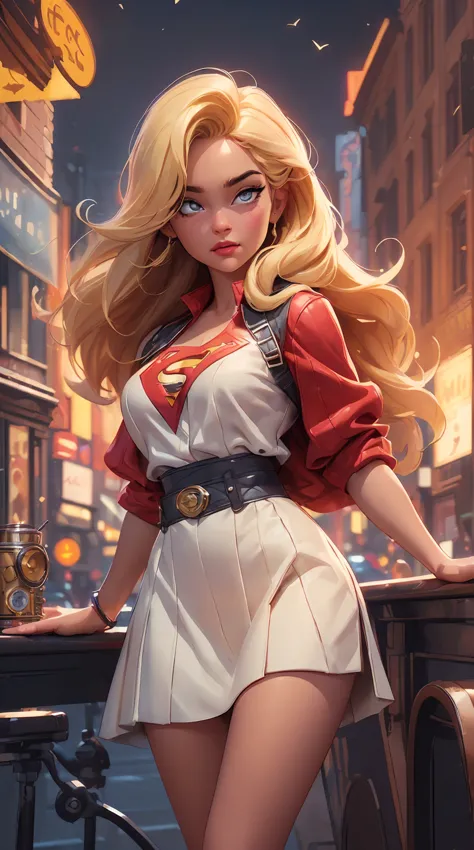 Supergirl,comely,dark complexion,hair blonde,American Girl,Flying in the sky,por Bob Byerley,por Charlie Bowater,Direction: Ko Y...