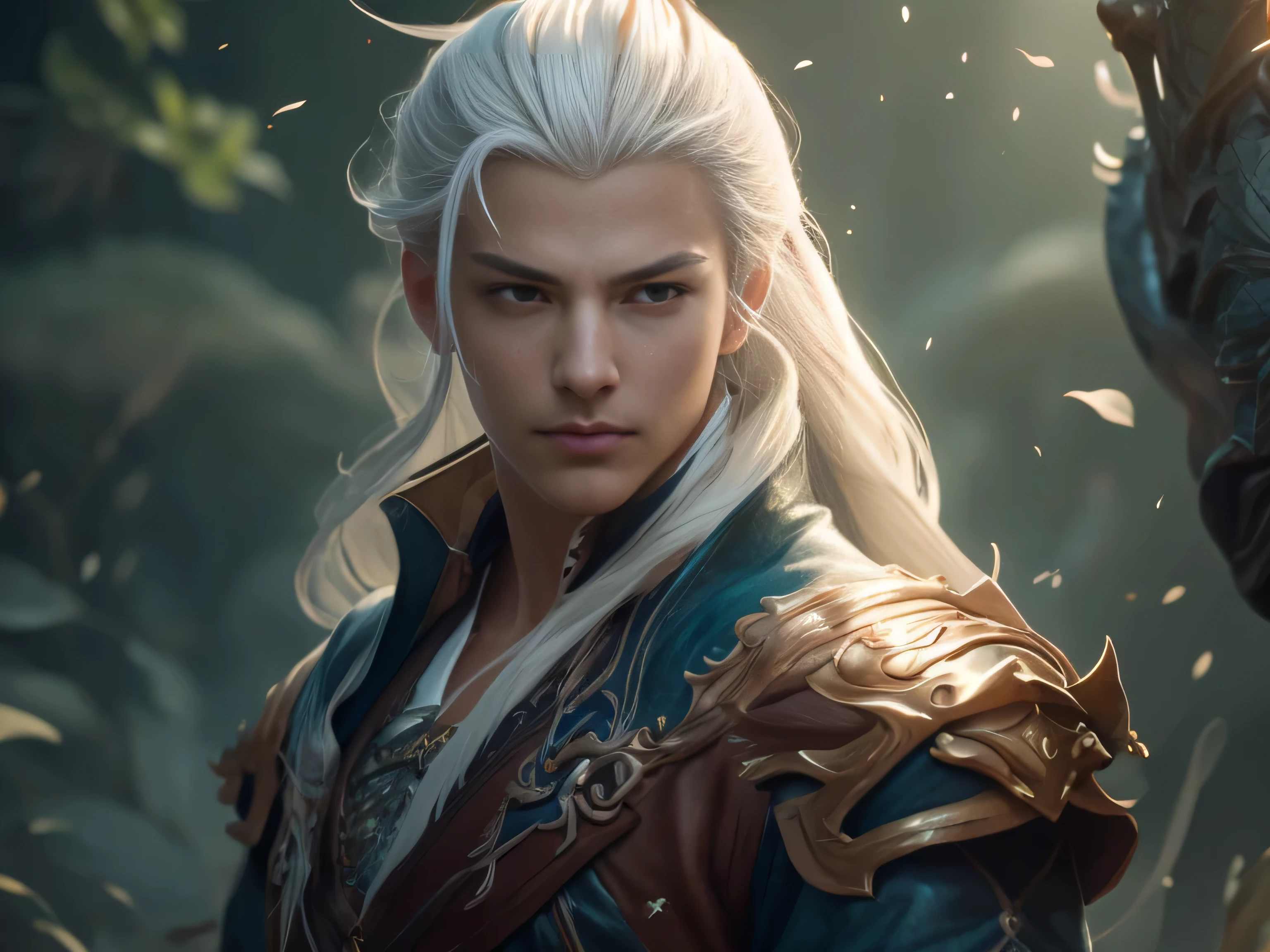 (Best Quality, 8K, Masterpiece, HDR, Soft Lighting, Picture Perfect, Realistic, Vivid), Male Humanoid Dragon (1.0), 1 Guy, Perfect Face, Super Detailed Photo of a Gorgeous Humanoid Dragon Man with Long White Hair, Side by Side lies a white dragon, Beautiful anime fantasy, background blur, anime fantasy, work in the style of Gouves, realism: 1.37, long white hair, plump lips, (Ultra high quality fantasy art), Masterpiece, male model, male character ultra high quality designs, detailed 8k anime art, realistic anime art, highest quality wallpapers, intricate ultra high quality accurate male characters faces, high quality designs and accurate physics (fantasy - ultra high quality art), dark fantasy style), masterpieces, super high quality quality characters, anime resolution - 8K, realistic anime art, wallpapers with the highest quality illustrations, ultra-high detail faces, high-quality design and accurate physics), color, depth of field, shadows, ray tracing, high-quality execution. -high quality and 8K resolution, (Accurate simulation of the interaction of light and materials)], [High-quality hair detail [Read more about beautiful and shiny white hair]], (Beautifully detailed hands [perfect fingers [Perfect nails]]], (perfect anatomy ( perfect proportions)))) [[Full-length]], [Perfect combination of colors (Accurate imitation of the interaction of light and material)], [art that conveys the meaning of the story](modified)