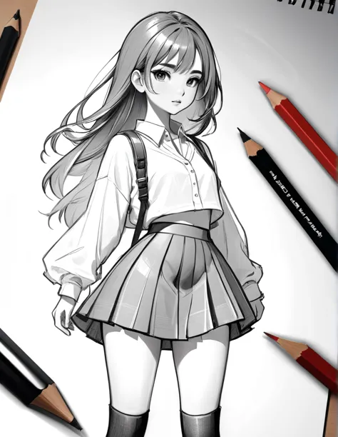 character concept design, line art，clothing design sketch，a skirt，High quality illustrationtiz，meticuloso，pencil drawing，pen pai...