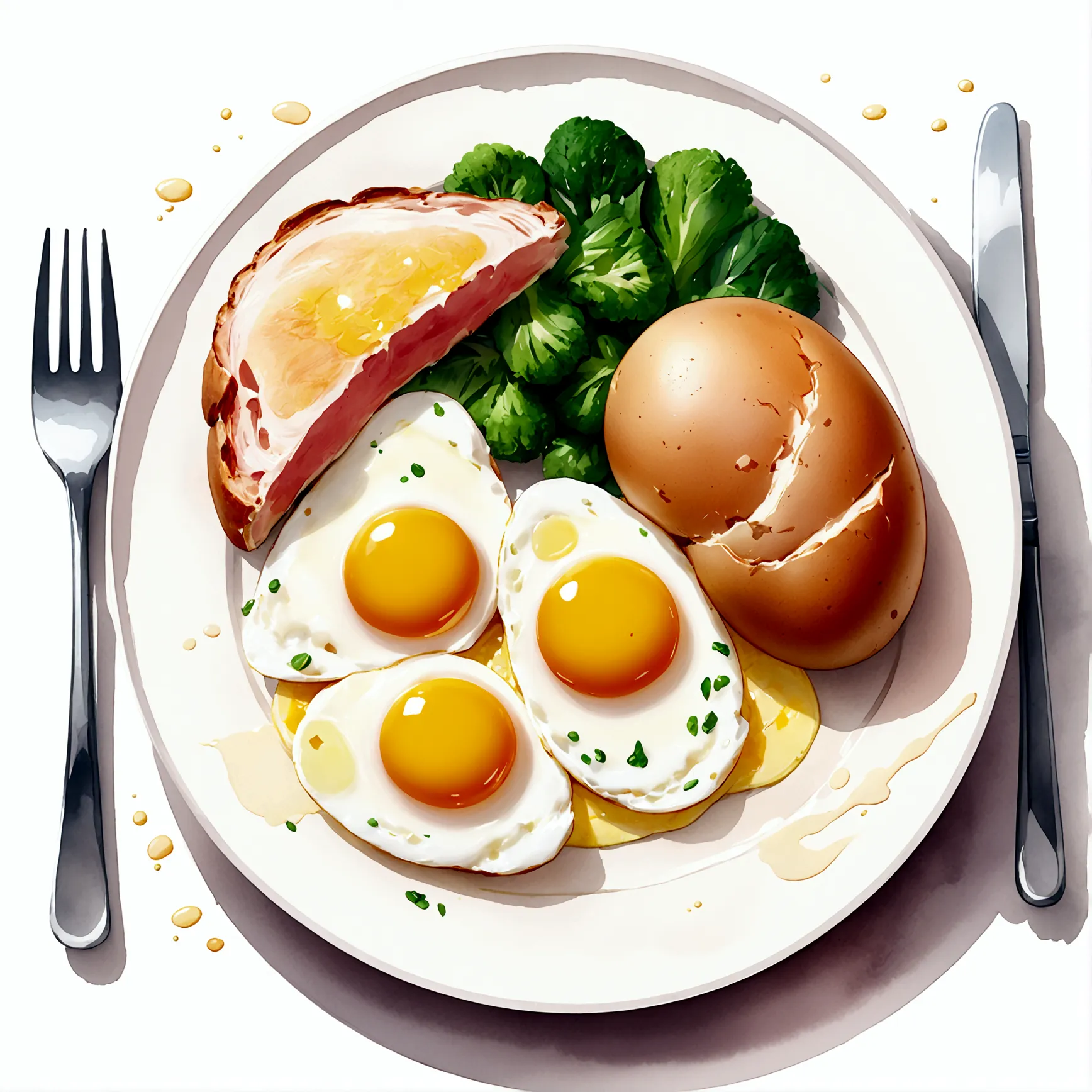 ((best quality)), ((masterpiece)), (detailed), loose water color style, minimalist, create a picture of healthy food on a plate....