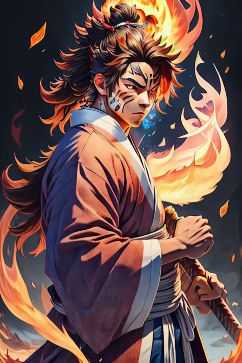 ((best qualityer)), ((work of art)), (detailded), (8k resolution), kimetsu no yaiba, adult man, experienced swordsman, holding a...