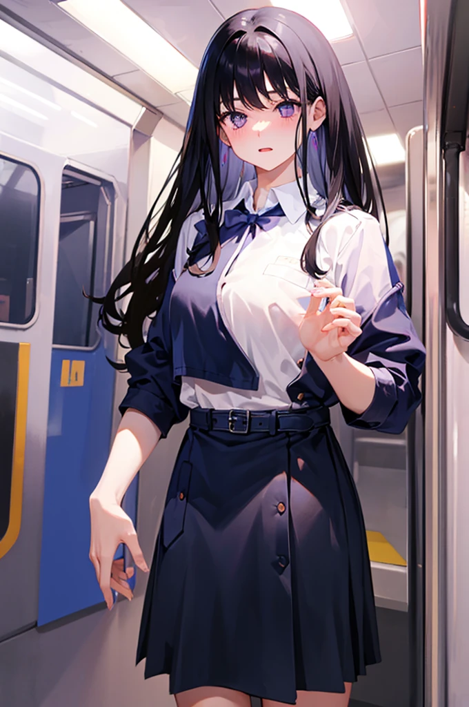 1 boy, pov hands, grab breasts、、1 boy, pov hands, grab breasts、Black Hair、Semi-long hair、Pale purple eyes、Small breasts、Small breasts、手でHide、hand bra、school uniform、Hide、Black Skirt、Blushing、school uniform、Embarrassed expression、日本の、Black Skirt、Not wearing a bra、Black Hair、Semi-long hair、Pale purple eyes、、Blushing、lipstick、Perfect hands、Detailed hands、on the train、、hand bra、toilet