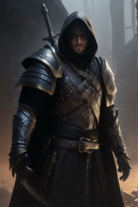 a close up of a person in a hooded jacket with a sword, amazing 8k character concept art, light armor, from vermintide 2 video g...