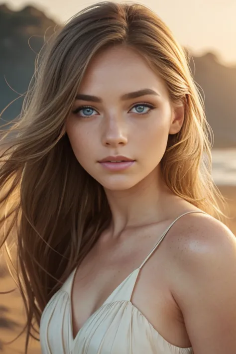 a beautiful woman with natural imperfections, mesmerizing eyes, full lips, freckles, long eyelashes, detailed facial features, s...