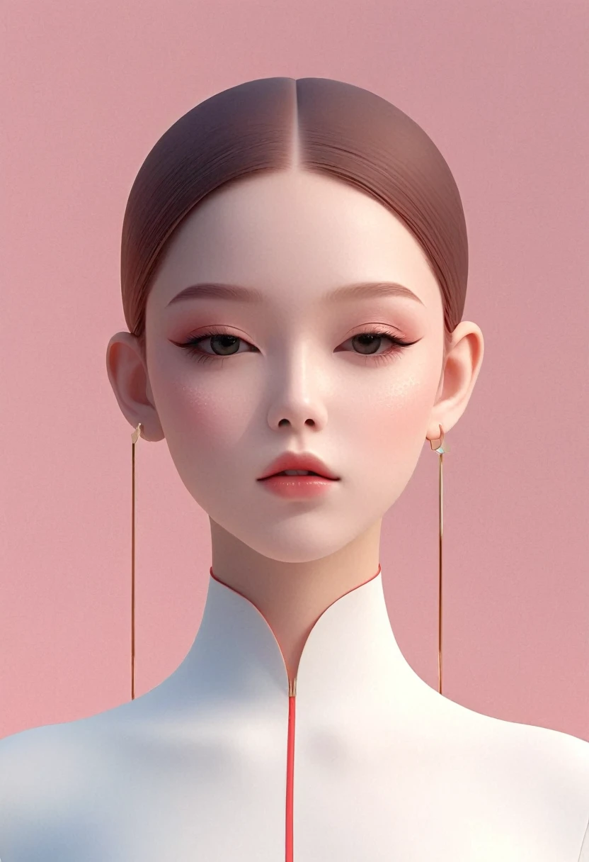 in the style of a 3D digital illustration, girl, front view, symmetric, minimalist, solid background, high resolution and ultrahigh definition, volumetric lighting. --ar 3:4 --niji 6