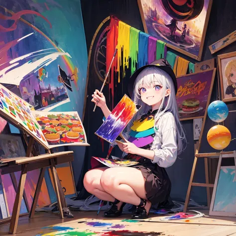 witch（Art room　Painting on canvas（hamburger　Slam　Rainbow colors）smile）Poster

