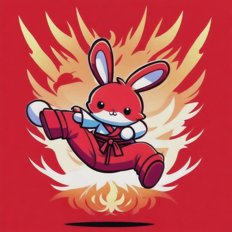 (masterpiece, best quality:1.2), 1a cute red KAWAII RABBIT doing deadly taekando jumps