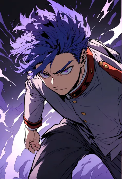 Male character in the style of the anime my Hero Academia with purple hair  - SeaArt AI