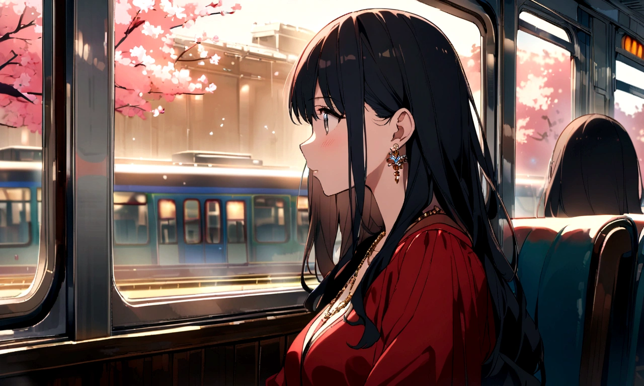 À l'intérieur du train animé、cheveux noirs、cheveux longs - SeaArt AI