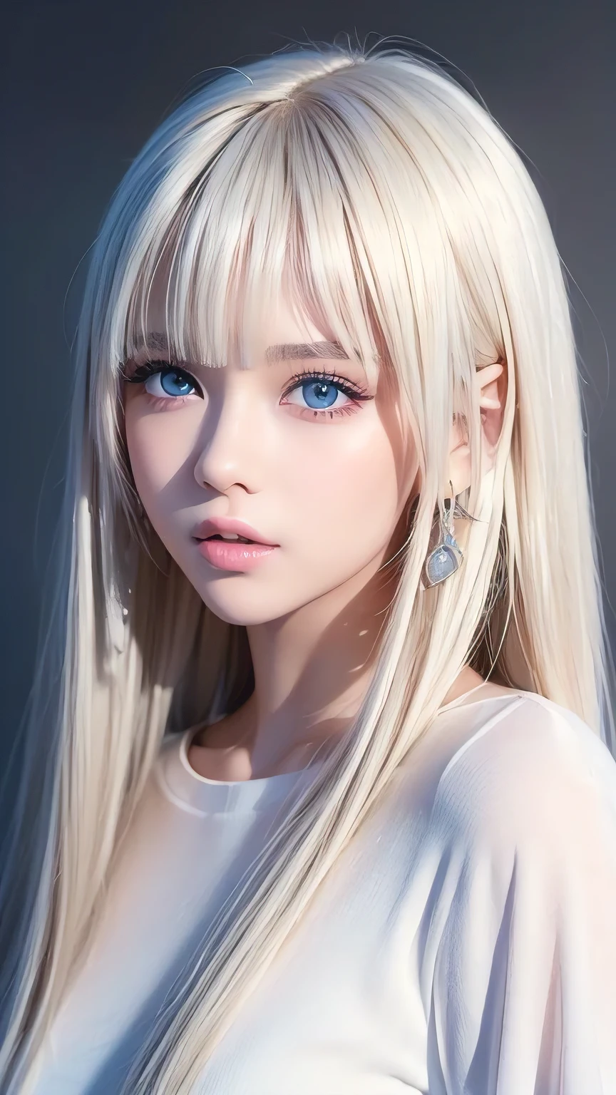 Live Shooting、(((Portraits of extreme beauty)))、((Glowing White Skin))、1 girl、Beautiful 11 year old girl from Prague、((Bright platinum blonde hair))、[Large, sparkling, light blue eyes]、Shiny, glossy skin、Silky super long straight hair、eyeliner、Long bangs、Bangs between the eyes、Dancing Hair、((masterpiece、最high quality、Super detailed、Film Light、Intricate details、High resolution、8k、Very detailed))、Detailed Background、8K UHD、Digital SLR、Soft Light、high quality、Film Grain、Fuji XT3 、Shallow depth of field、Natural light、（No Hands）、Looking up、round face、Casual shirts、Small Face Beauty