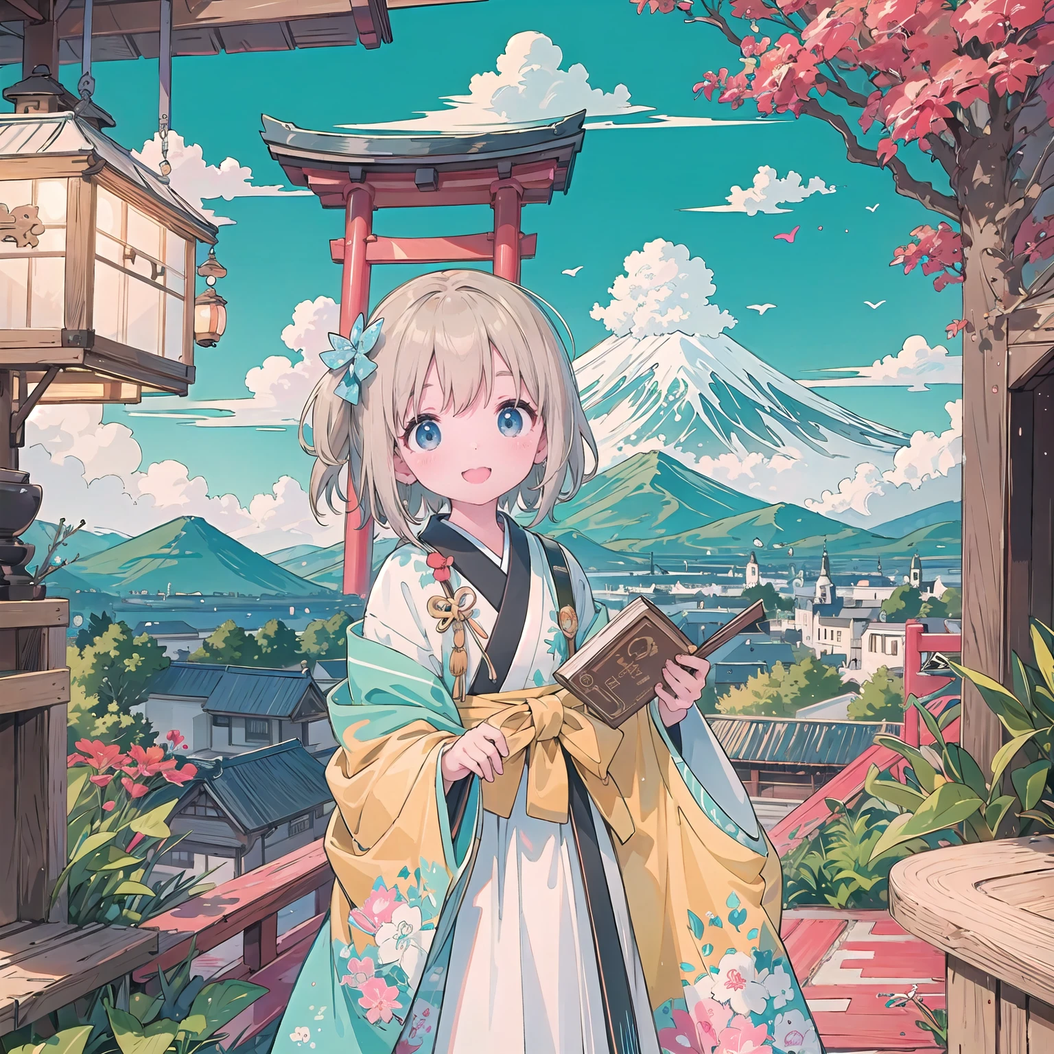 finely detailed illustration, best quality, masterpiece, vibrant color,High resolution、８ｋ、、pretty girl、Japanese 、Happy smile、Beautiful background, 1 Girl 