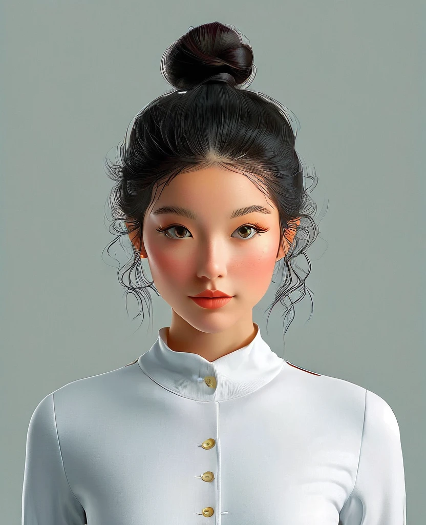 in the style of a 3D digital illustration, girl, front view, symmetric, minimalist, solid background, high resolution and ultrahigh definition, volumetric lighting. --ar 3:4 --niji 6