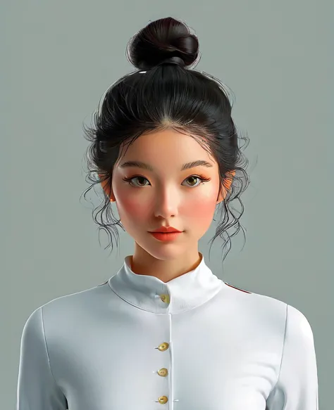 in the style of a 3D digital illustration, girl, front view, symmetric, minimalist, solid background, high resolution and ultrah...