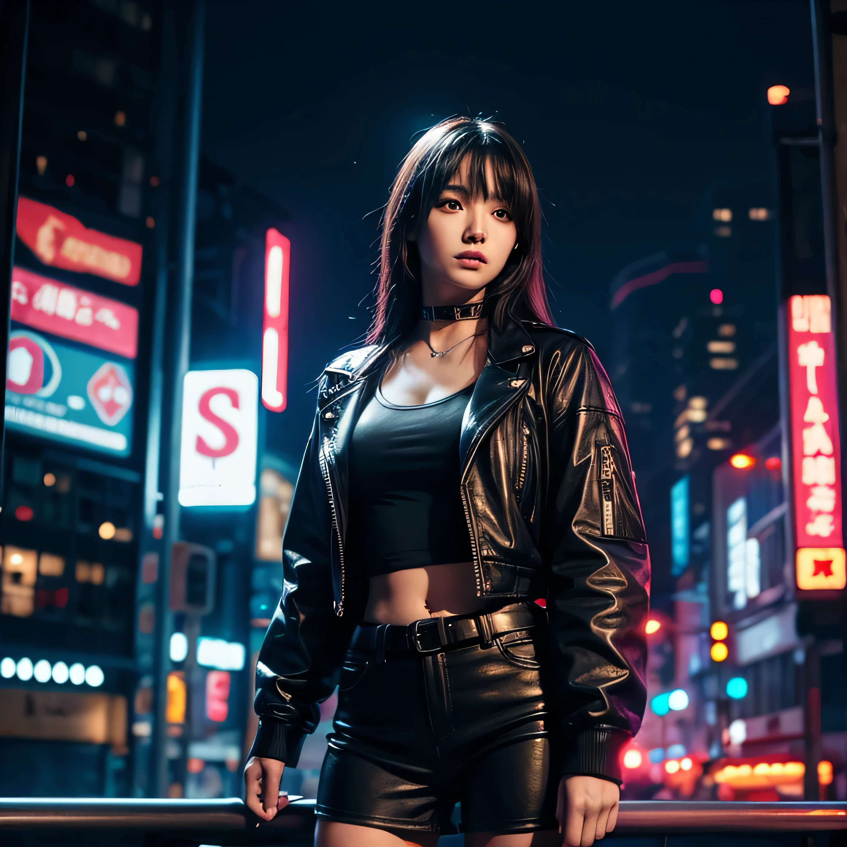 Girl in cyberpunk city in the night