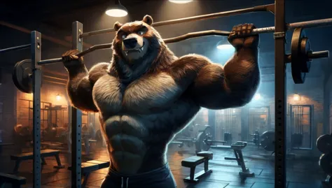 solo, 1boy, Huge Muscular Old Grizzly Bear wearing glasses , pectoral, huge pectoral, wide pectoral, short white hair, short pan...