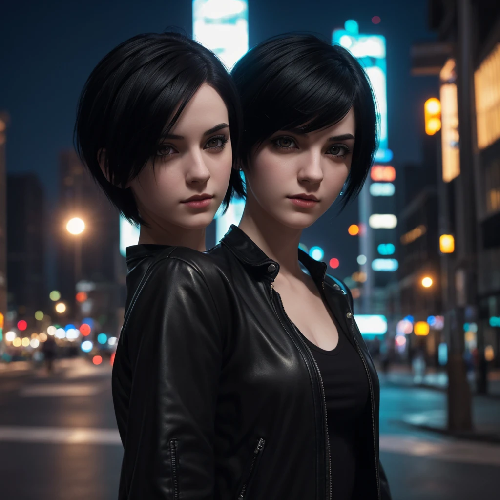 girl with short black hair, pale skin, emo style, selfie photo at night in city, (best quality,8k,highres,masterpiece:1.2),ultra-detailed,(realistic,photorealistic,photo-realistic:1.37)