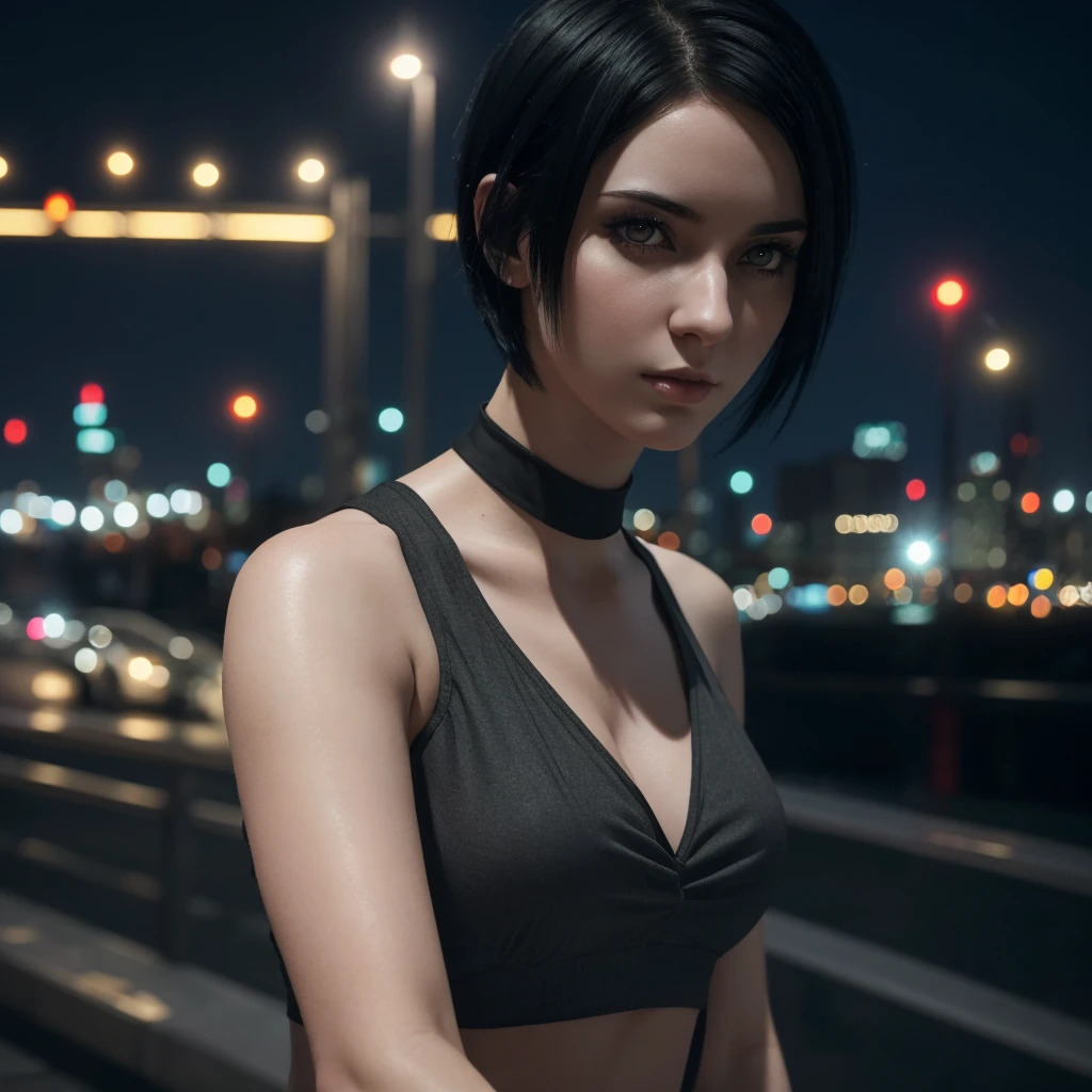 girl with short black hair, pale skin, emo style, selfie photo at night in city, (best quality,8k,highres,masterpiece:1.2),ultra-detailed,(realistic,photorealistic,photo-realistic:1.37)