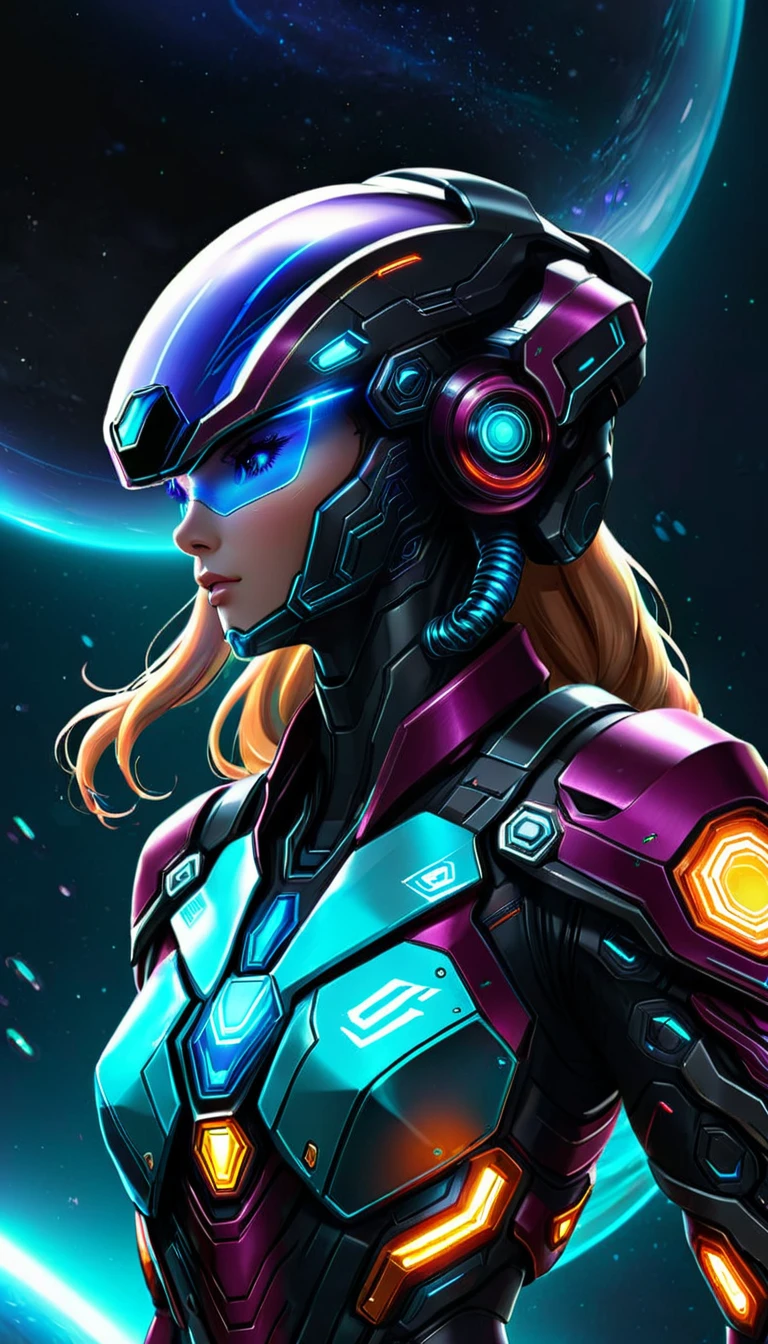 a close up of a space craft pilot in a ultra futurist mecha holding an helmet, concept art inspired by Theodore Major, featured on zbrush central, full body, holography, streamlined neon mecha, samus aran bioorganic varia mecha, samus, mjolnir armor from halo infinite, sci - fi suit, science fiction suit, starcraft 2 videogame character, hq 4k phone wallpaper