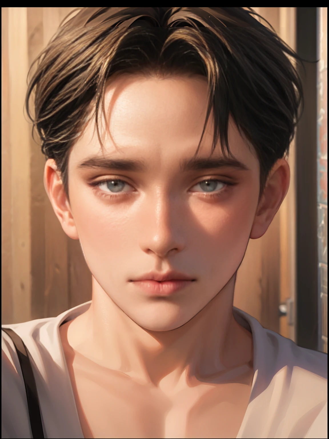 8K, best quality, masterpiece, Ultra-high resolution, (realism: 1.4), original photo, (Realistic skin texture: 1.3), (Film Grain: 1.3), (Selfie Angle), 1 boy, Beautiful eyes and face details, masterpiece, best quality, close up, Upper Body, Looking at the audience