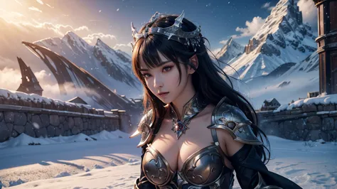 Close-up of woman holding sword and armor, Armor Girl, 2. 5D CGI anime fantasy artwork, Large Breasts，Epic fantasy digital art s...