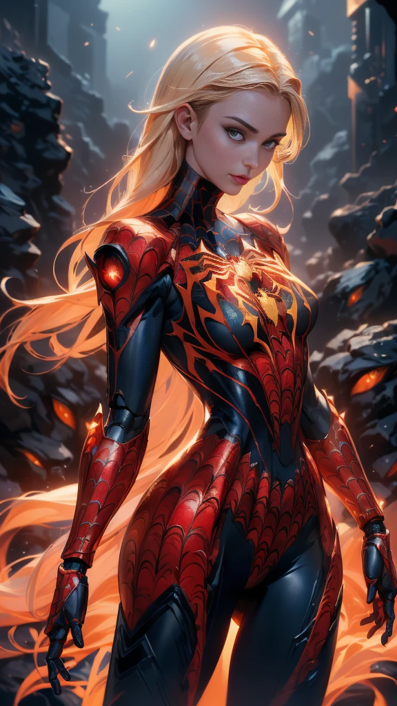 (1girl:1.3), Solo, (((Very detailed face)))), ((Very detailed eyes and face)))), Beautiful detail eyes, Body parts__, Official art, Unified 8k wallpaper, Super detailed, beautiful and beautiful, beautiful,(BodySuit látex Spiderman cyborg transparent :1.4), masterpiece, best quality, original, masterpiece, super fine photo, best quality, super high resolution, realistic realism, sunlight, full body portrait, amazing beauty, dynamic pose, delicate face, vibrant eyes, (from the front),( She wears Spider-Man suit:1.4) , (red and black color scheme:1.4) , spider, very detailed city roof background, rooftop, overlooking the city, detailed face, detailed complex busy background, messy, gorgeous, milky white, highly detailed skin, realistic skin details, visible pores, clear focus, volumetric fog, 8k uhd, DSLR, high quality, film grain, fair skin, photo realism, lomography, futuristic dystopian megalopolis, translucent, Epic Fantasy Art Style HD, 4K fantasy art, epic fantasy digital art style, epic fantasy art style, Fantasy Woman, epic fantasy art portrait, Epic fantasy style, hyperrealistic fantasy art, hd fantasy art, Epic fantasy character art, epic fantasy art, in style of dark fantasy art, epic fantasy digital art, (pose dinámica vaquero), (anatomía perfecta :1.4), (iluminación cinematográfica :1.4), (colores brillantes), (cyborg mecánica spider man white :1.4) 