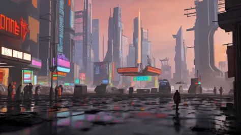 cyberpunk, trashy, street level, ruins,