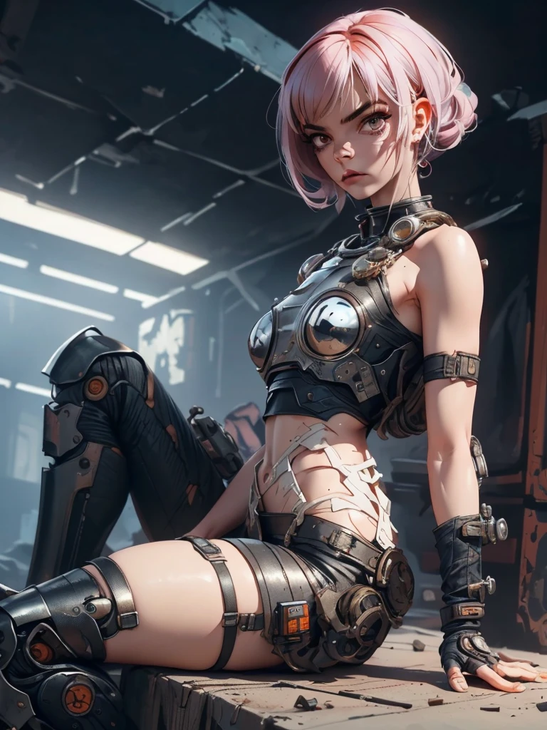 A highly detailed and realistic skull girl,( Anya. Taylor Joy) cyberpunk character, mad max furiosa, one hand robot, cyborg arm, orange hair, dramatic metal heavy rock theme, best quality, 8k, hyperrealistic, photorealistic, extreme detailed painting, studio lighting, vivid colors, dark moody atmosphere, cinematic, dramatic pose, intricate mechanical details, glowing energy effects, intense gritty textures, seamless integration of organic and inorganic elements. Wearing the used clothes of a wastelander. Background: An apocalyptic wasteland. Dusty and depressing.