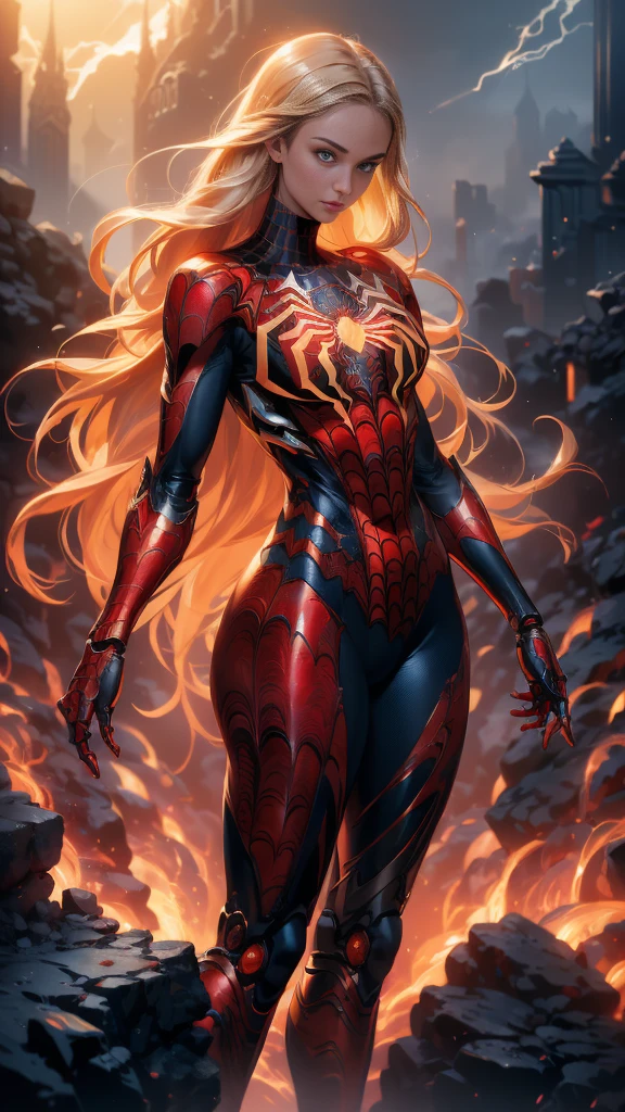 (1girl:1.3), Solo, (((Very detailed face)))), ((Very detailed eyes and face)))), Beautiful detail eyes, Body parts__, Official art, Unified 8k wallpaper, Super detailed, beautiful and beautiful, beautiful,(BodySuit látex Spiderman cyborg transparent :1.4), masterpiece, best quality, original, masterpiece, super fine photo, best quality, super high resolution, realistic realism, sunlight, full body portrait, amazing beauty, dynamic pose, delicate face, vibrant eyes, (from the front),( She wears Spider-Man suit:1.4) , (red and black color scheme:1.4) , spider, very detailed city roof background, rooftop, overlooking the city, detailed face, detailed complex busy background, messy, gorgeous, milky white, highly detailed skin, realistic skin details, visible pores, clear focus, volumetric fog, 8k uhd, DSLR, high quality, film grain, fair skin, photo realism, lomography, futuristic dystopian megalopolis, translucent, Epic Fantasy Art Style HD, 4K fantasy art, epic fantasy digital art style, epic fantasy art style, Fantasy Woman, epic fantasy art portrait, Epic fantasy style, hyperrealistic fantasy art, hd fantasy art, Epic fantasy character art, epic fantasy art, in style of dark fantasy art, epic fantasy digital art, (pose dinámica vaquero), (anatomía perfecta :1.4), (iluminación cinematográfica :1.4), (colores brillantes), (cyborg mecánica spider man white :1.4) 