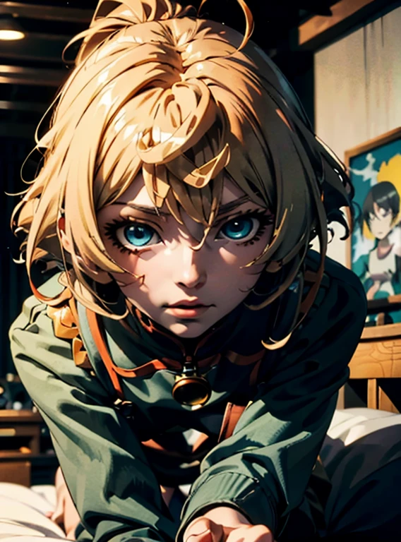 Anime-Figur mit blauen Augen und blonden Haaren liegt auf dem Bett, Anime-Zeichnung inspiriert von Yoshio Markino, Trends auf Pixiv, mingei, im Animefilm, Screenshot des Anime-Films, Anime-Mädchen hockt, Eine Aufnahme aus dem Anime-Film, Es ist auch heute noch ein ikonischer Anime, Das Anime-Bild ist behoben, Screenshot aus dem Anime Goro, Standbild aus einer TV-Animation