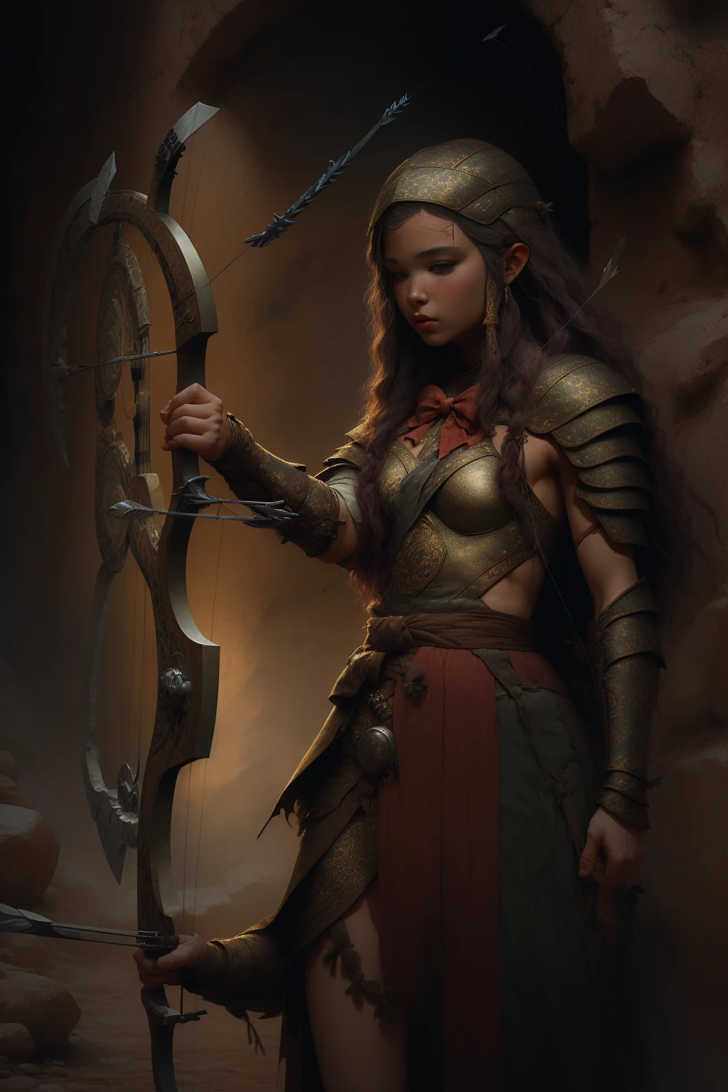 ((1 girl, archer:1.5, bow and arrow in her hand:1.6)), detailed anatomy, fantasy, medieval, detailed face, detailed eyes, detailed lips, loose hair, natural background, dynamic pose, cinematic lighting, vibrant colors , dramatic atmosphere (best quality, 4k, 8k, high resolution, masterpiece: 1.2), ultra detailed, (realistic, photorealistic, photorealistic: 1.37), cinematic composition