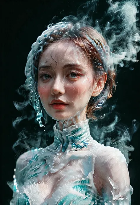 a woman,ice,  smoke