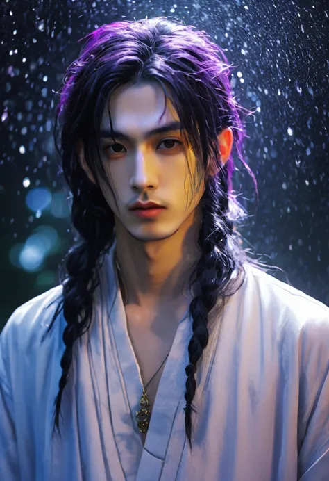 An ethereal sultryseductivedemonic 20 year old anime male druid with metallic long hair and tattoos, delicate masterpiece intima...